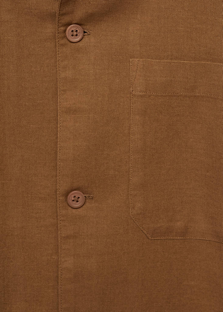 Linen shirt with bowling collar and pocket — Tobacco Brown