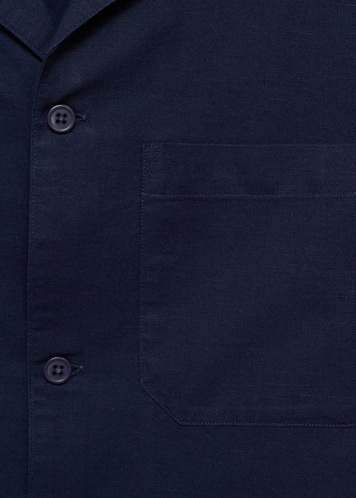 Linen shirt with bowling collar and pocket — Ink Blue