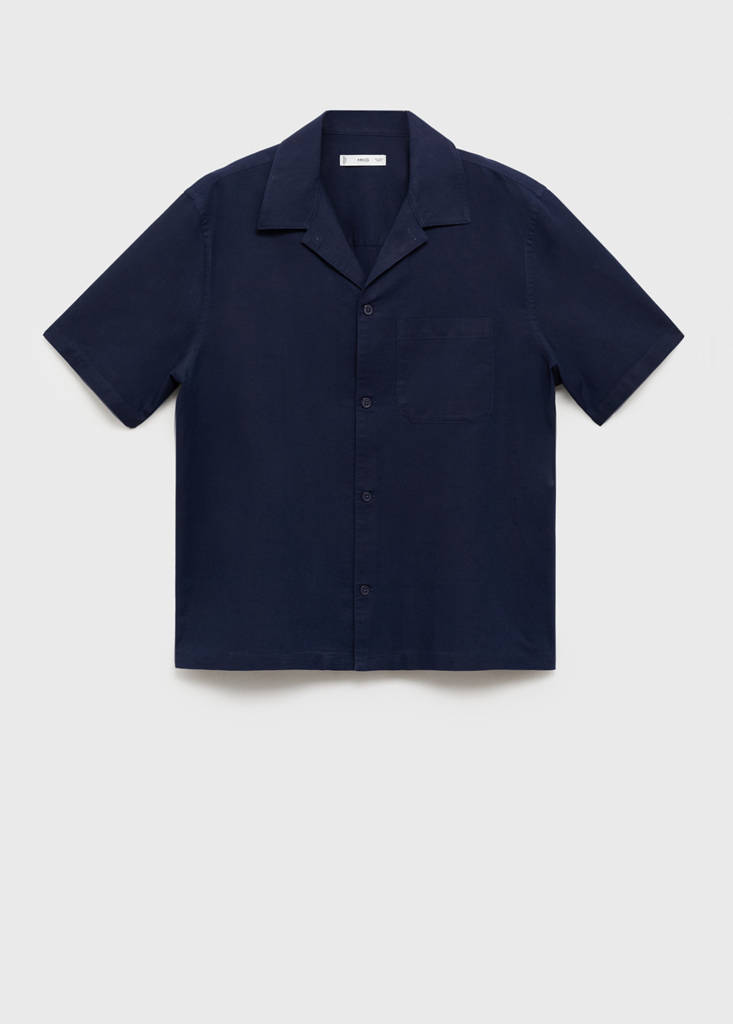 Linen shirt with bowling collar and pocket — Ink Blue