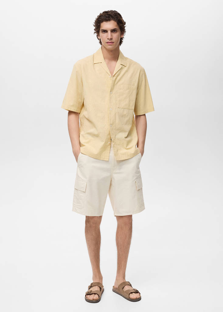 Shirt with embroidered bowling collar — Vanilla