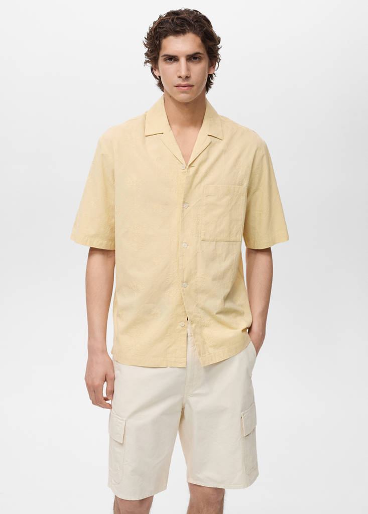 Shirt with embroidered bowling collar — Vanilla