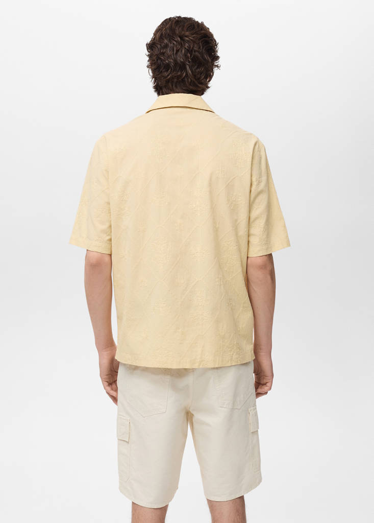 Shirt with embroidered bowling collar — Vanilla