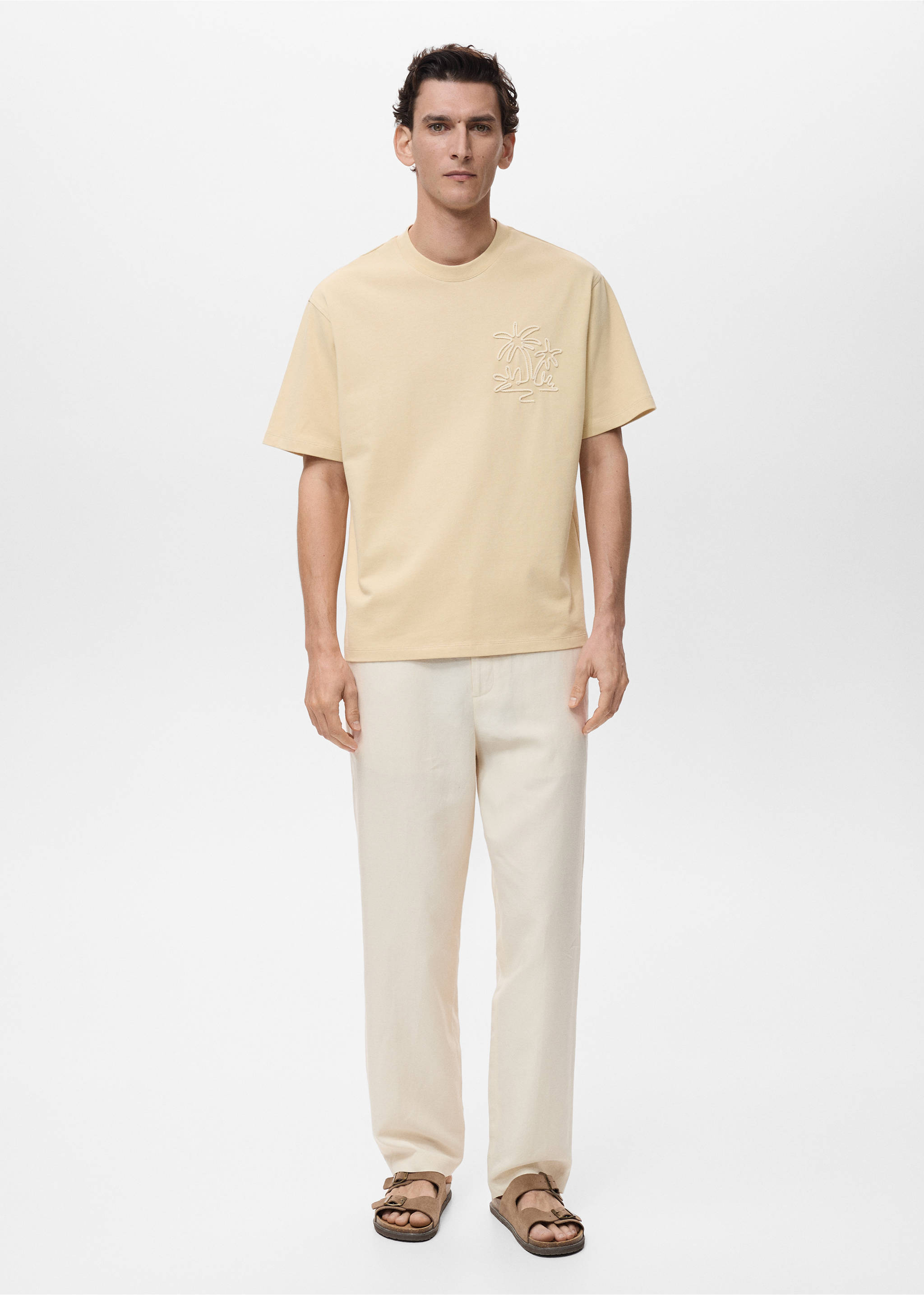 Katoenen relaxed-fit T-shirt - Overzichtstekening, Vanille. Ref: 87069218-00.