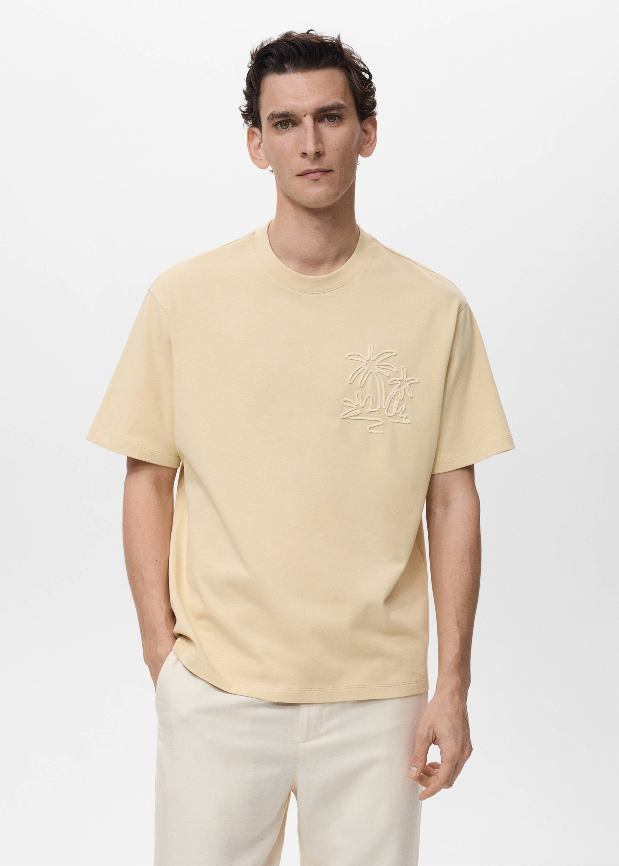 Katoenen relaxed-fit T-shirt - Middenvlak, Vanille. Ref: 87069218-00.