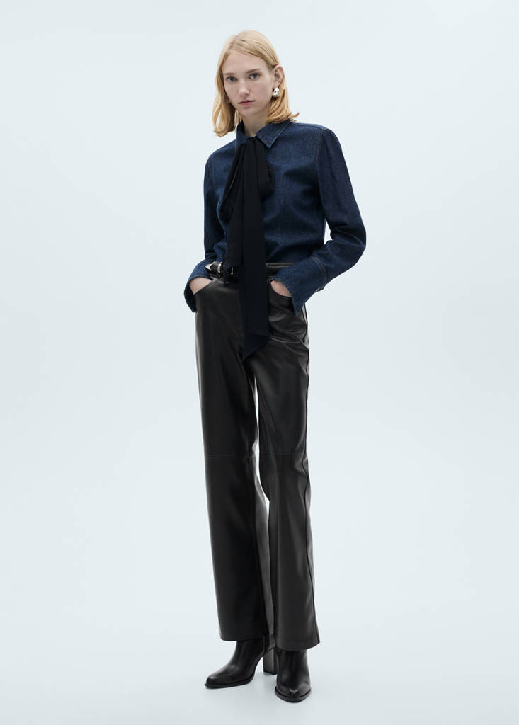 Straight-leg faux-leather trousers — Black