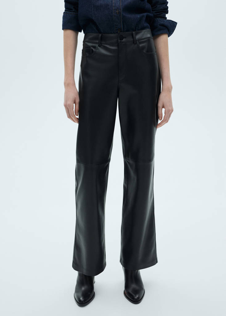 Straight-leg faux-leather trousers — Black