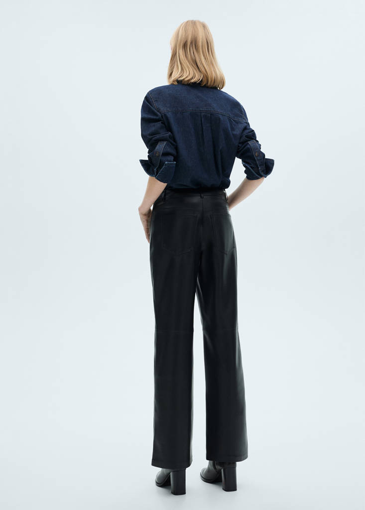 Straight-leg faux-leather trousers — Black