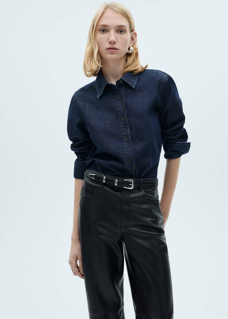 Straight-leg faux-leather trousers — Black