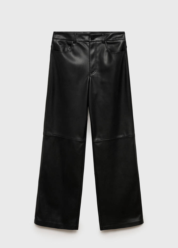 Straight-leg faux-leather trousers — Black