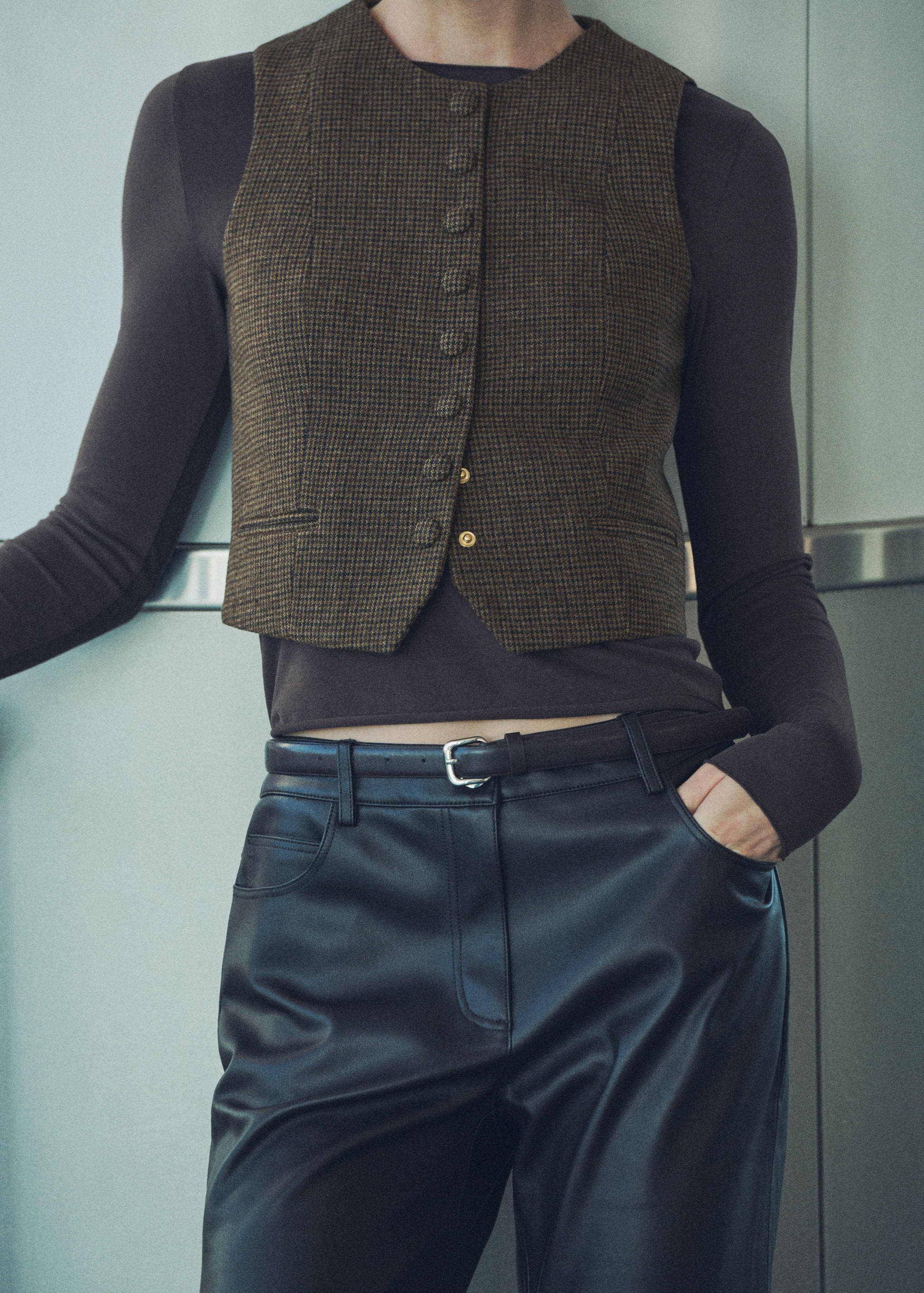 Gilet laine micro pied-de-poule - Plan moyen