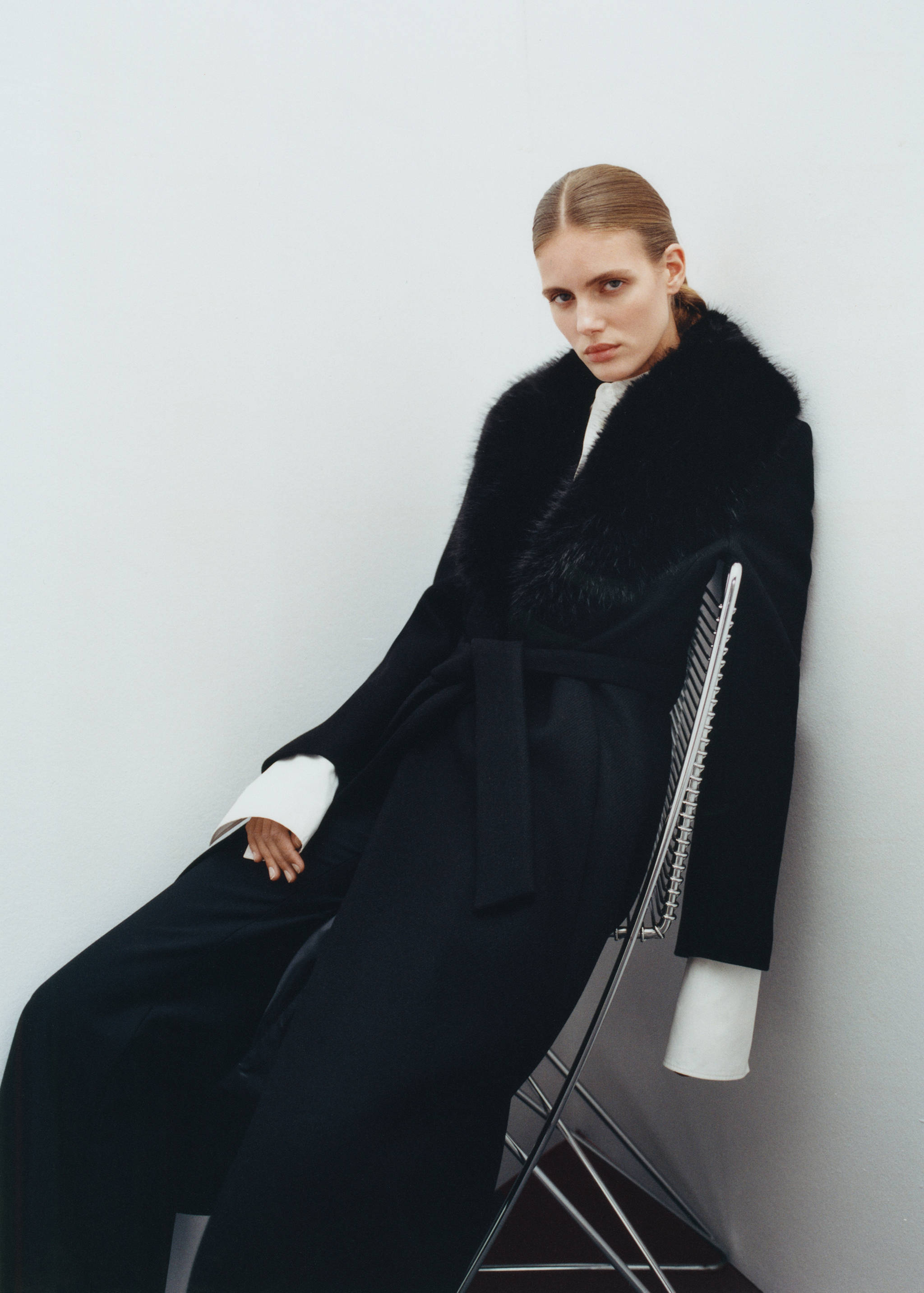 Παλτό μαλλί Manteco με αποσπώμενο γιακά γούνινο - Λεπτομέρεια του προϊόντος 9