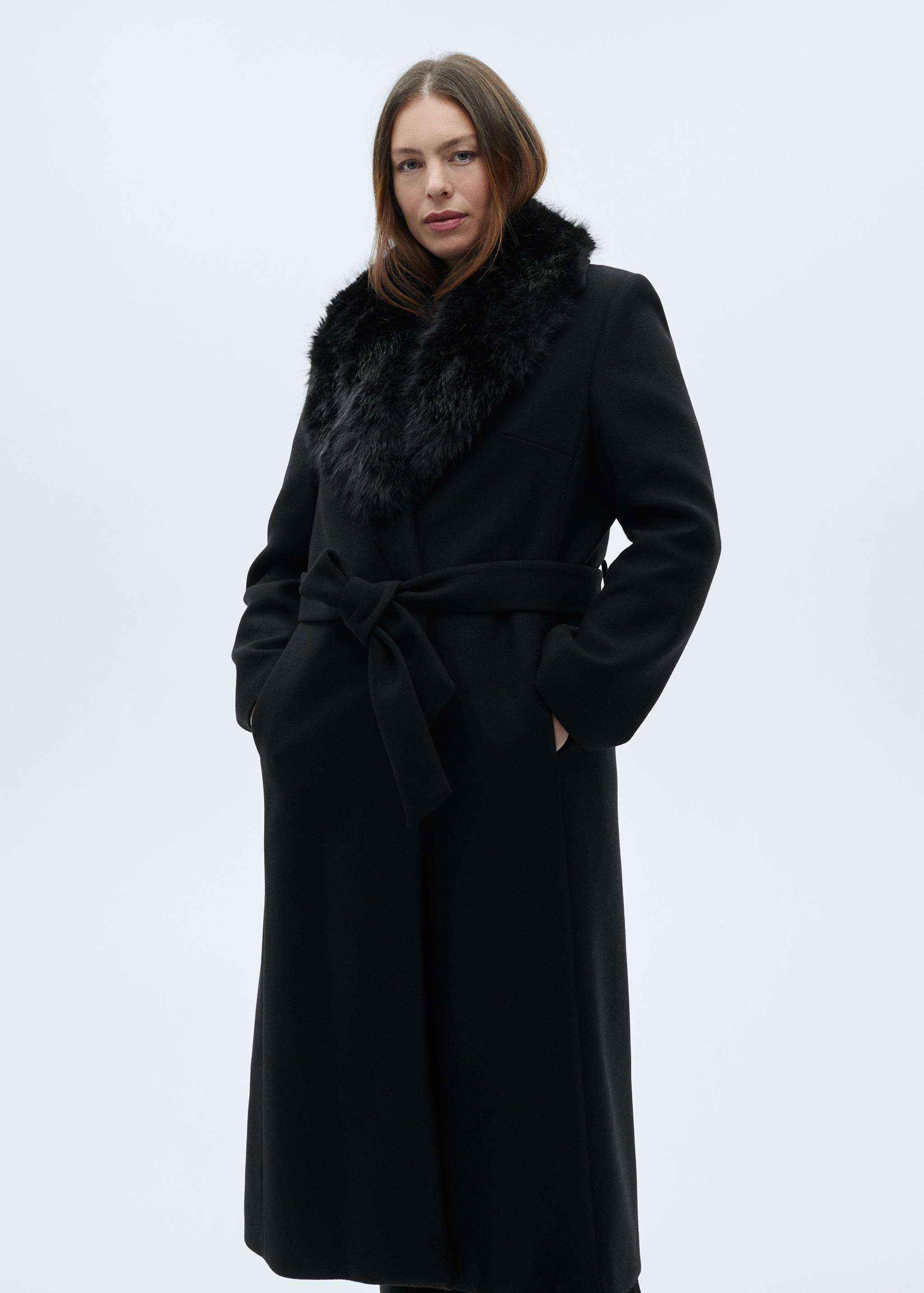 Παλτό μαλλί Manteco με αποσπώμενο γιακά γούνινο - Λεπτομέρεια του προϊόντος 5