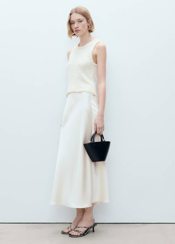 Midi satin skirt — Ecru