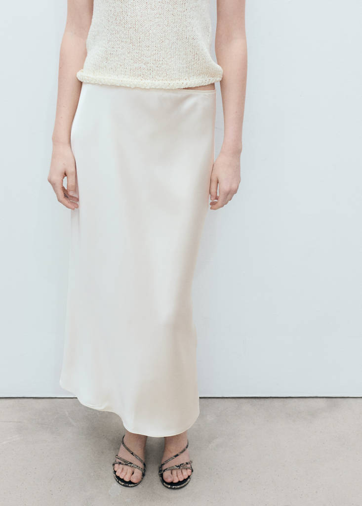 Midi satin skirt — Ecru
