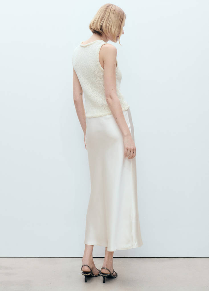 Midi satin skirt — Ecru