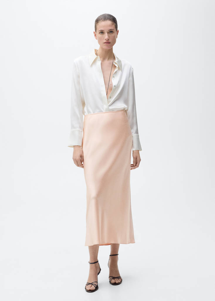 Midi satin skirt — Salmon