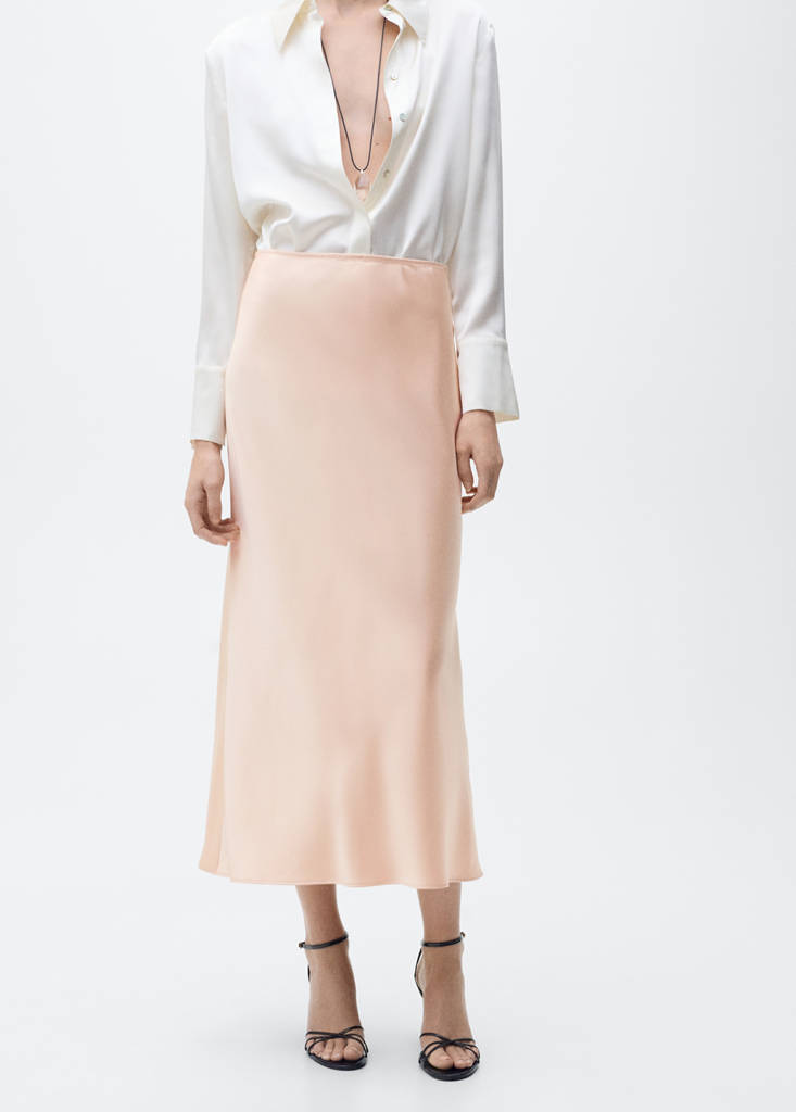 Midi satin skirt — Salmon