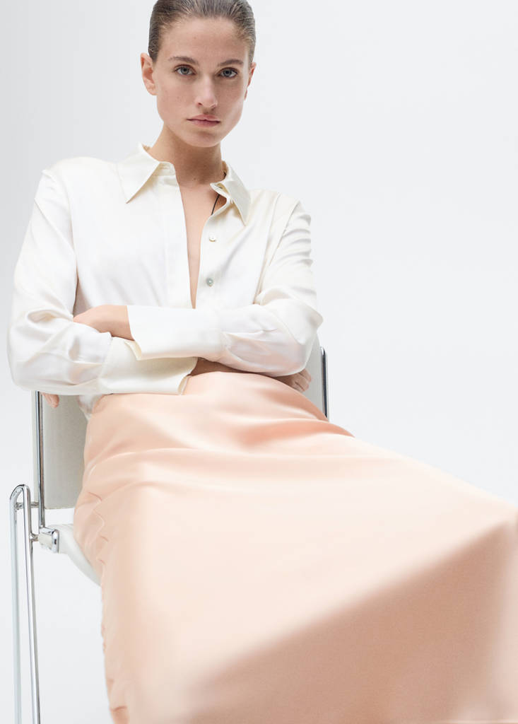 Midi satin skirt — Salmon