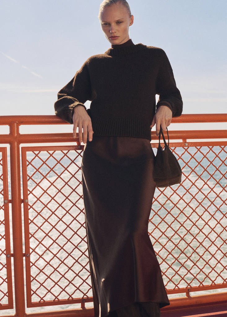 Midi satin skirt — Chocolate