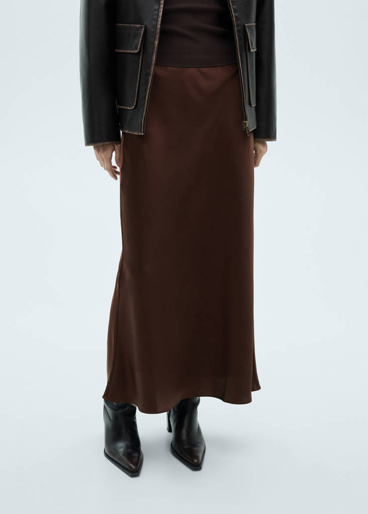 Midi satin skirt — Chocolate