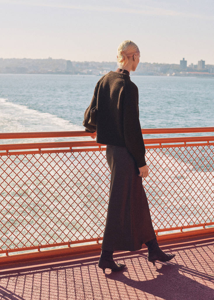 Midi satin skirt — Chocolate