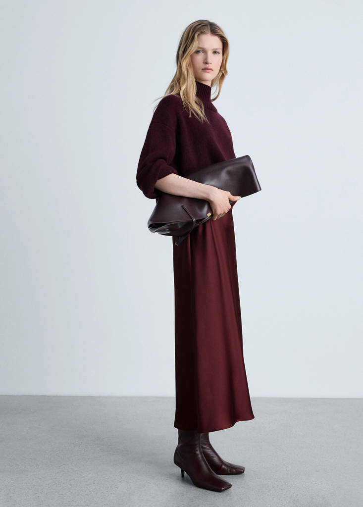 Midi satin skirt — Burgundy