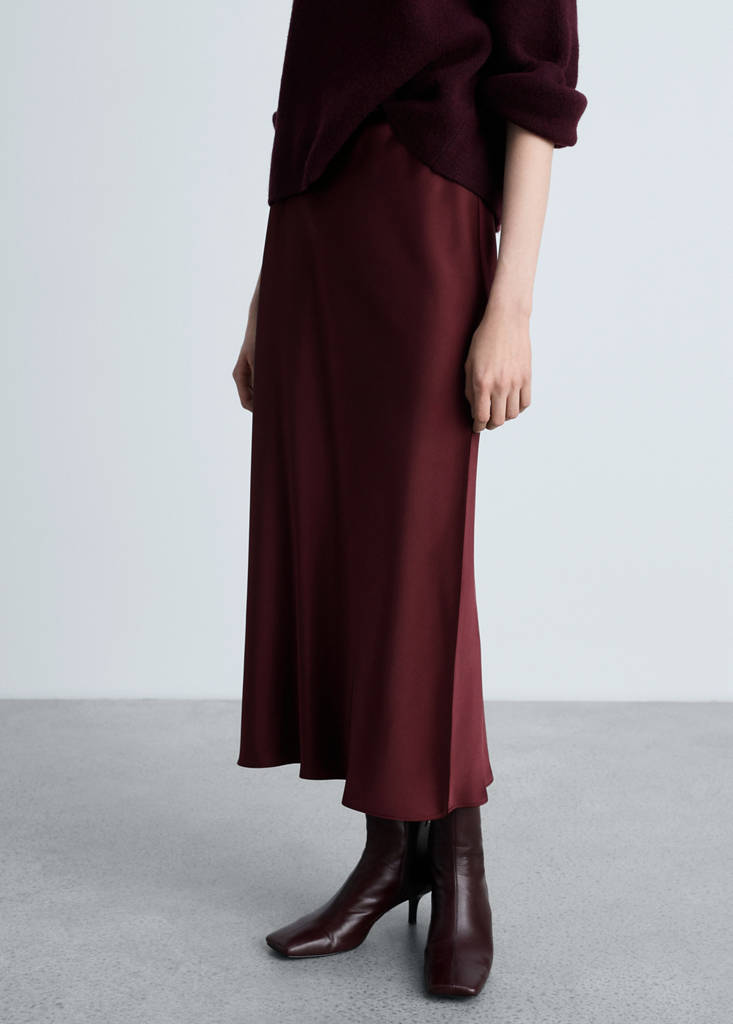 Midi satin skirt — Burgundy