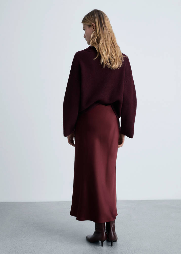 Midi satin skirt — Burgundy