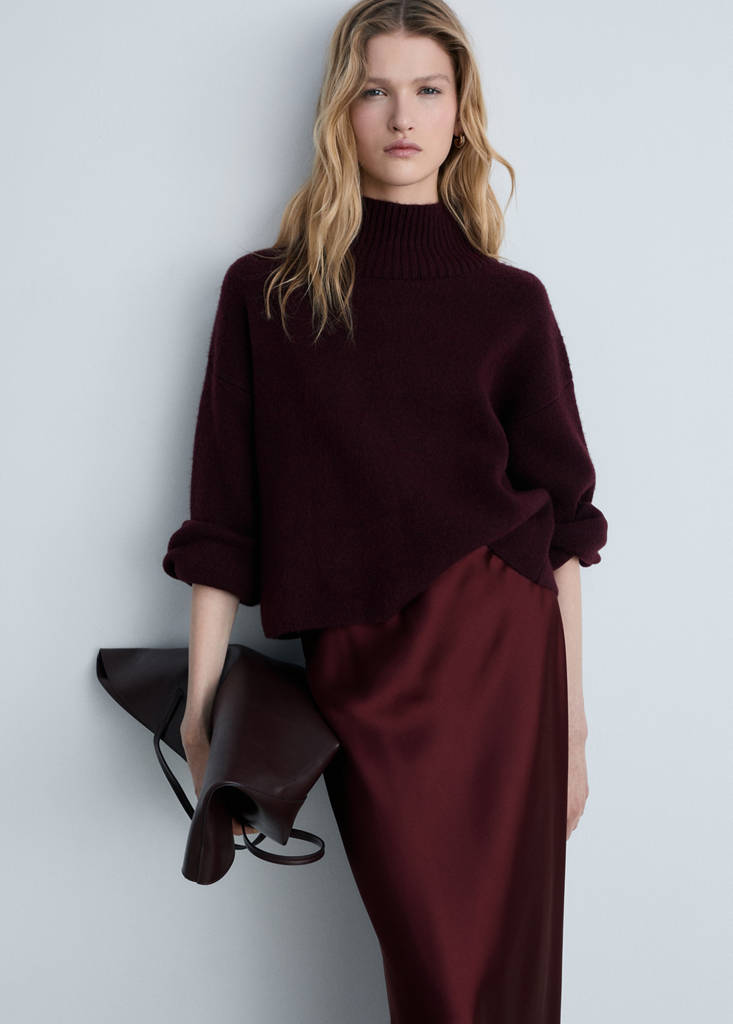 Midi satin skirt — Burgundy