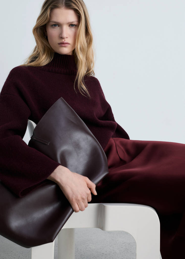 Midi satin skirt — Burgundy
