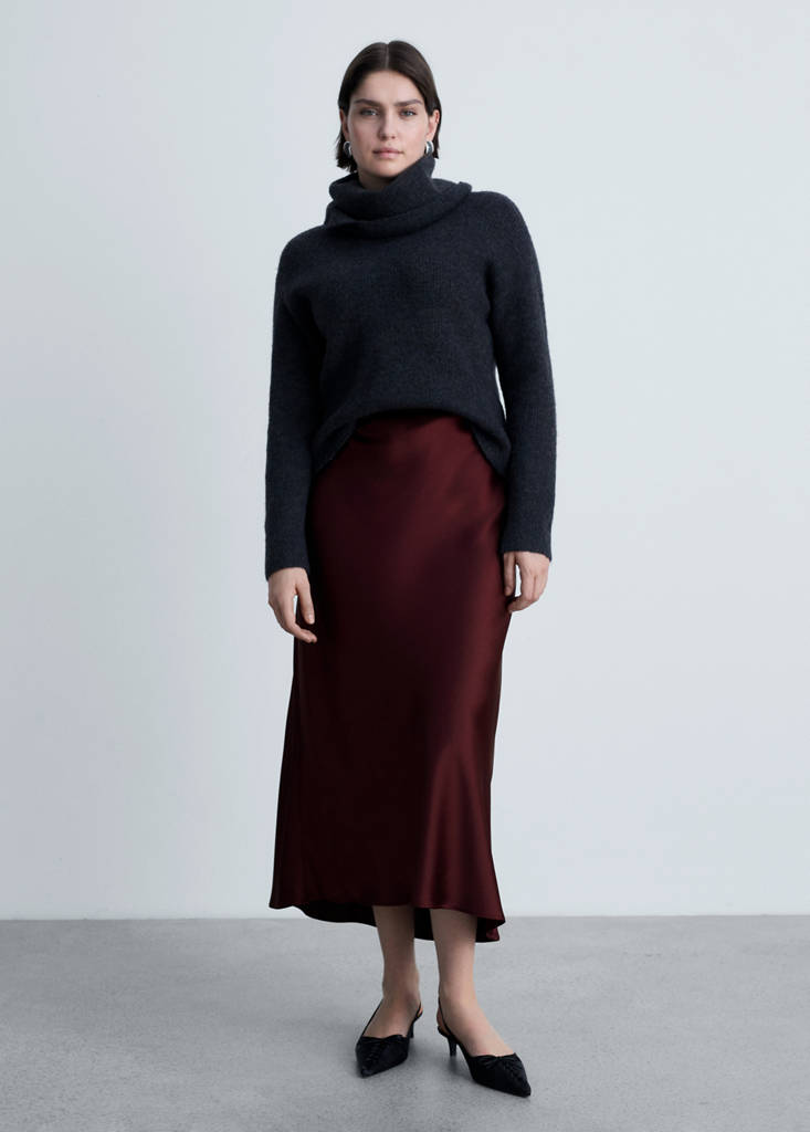 Midi satin skirt — Burgundy