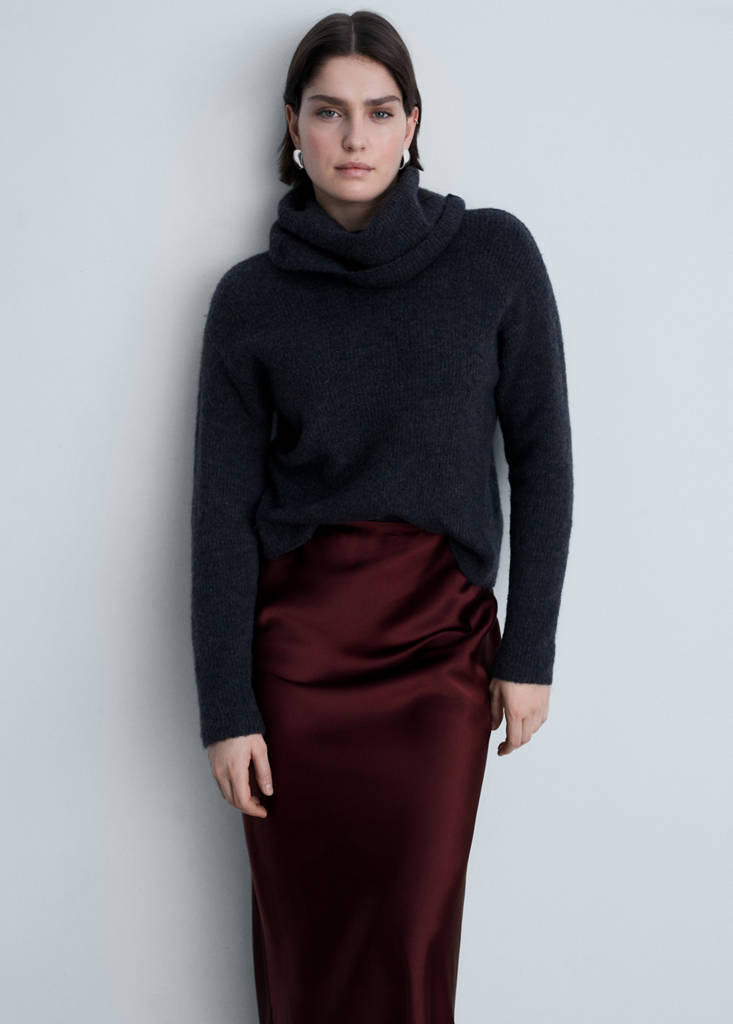 Midi satin skirt — Burgundy