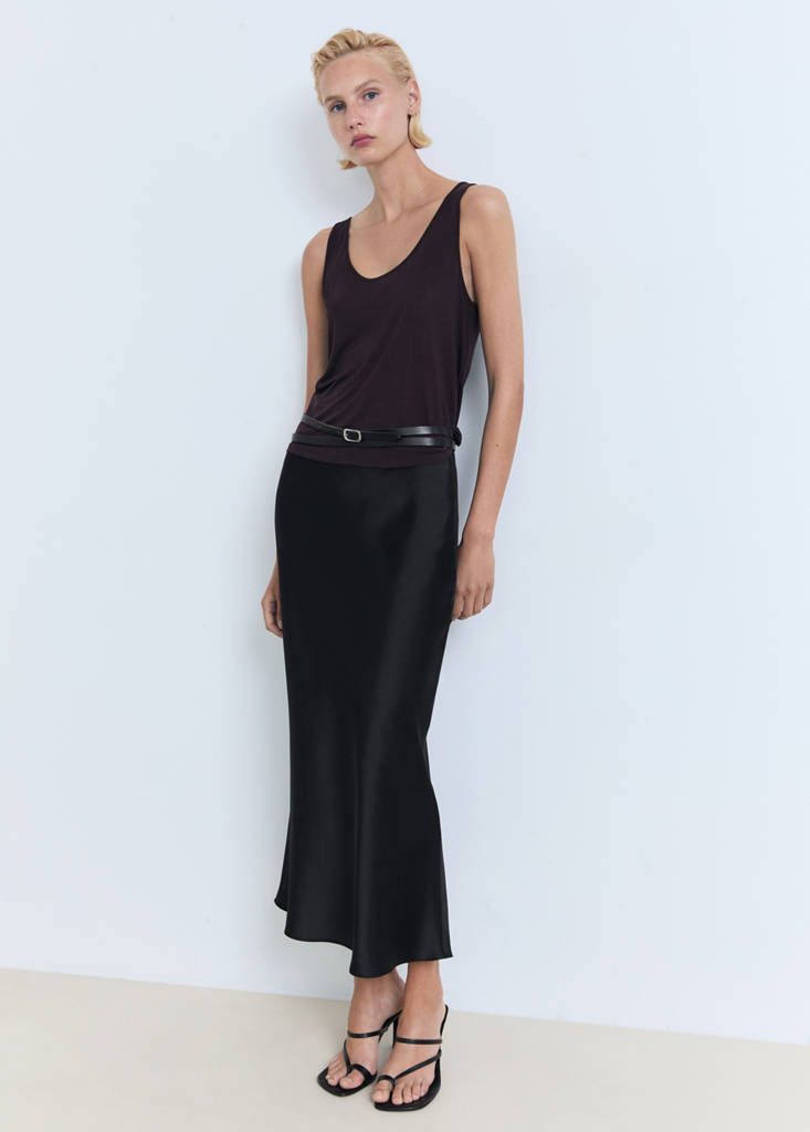 Midi satin skirt — Black