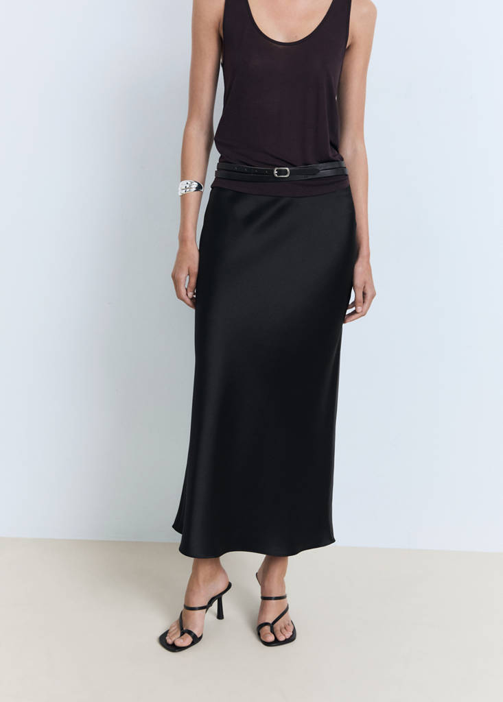 Midi satin skirt — Black