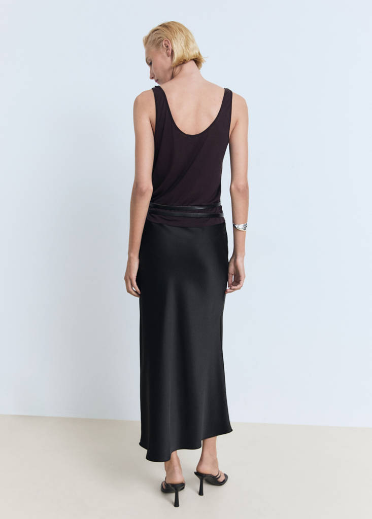 Midi satin skirt — Black