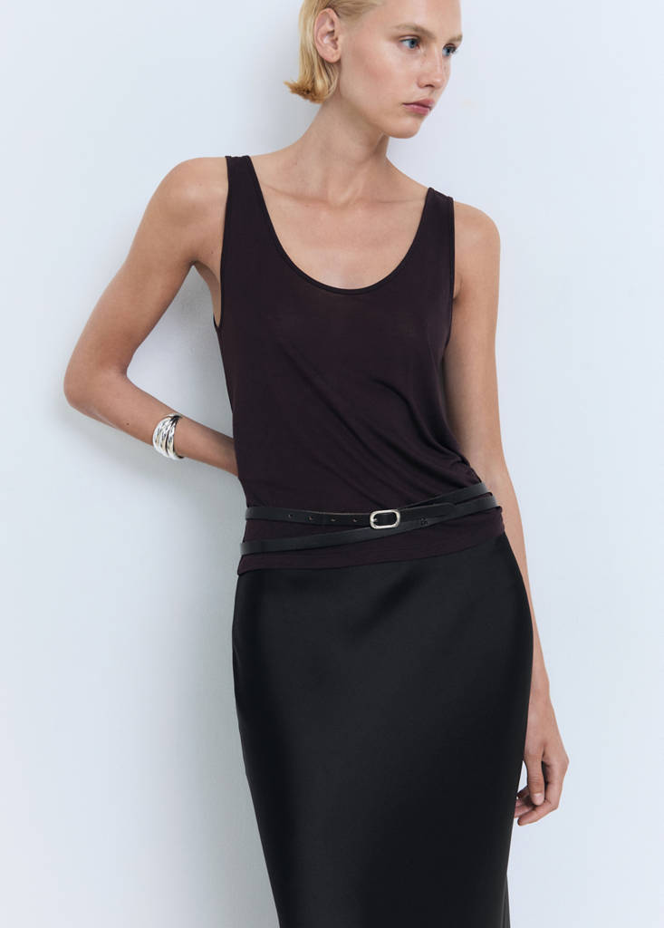 Midi satin skirt — Black