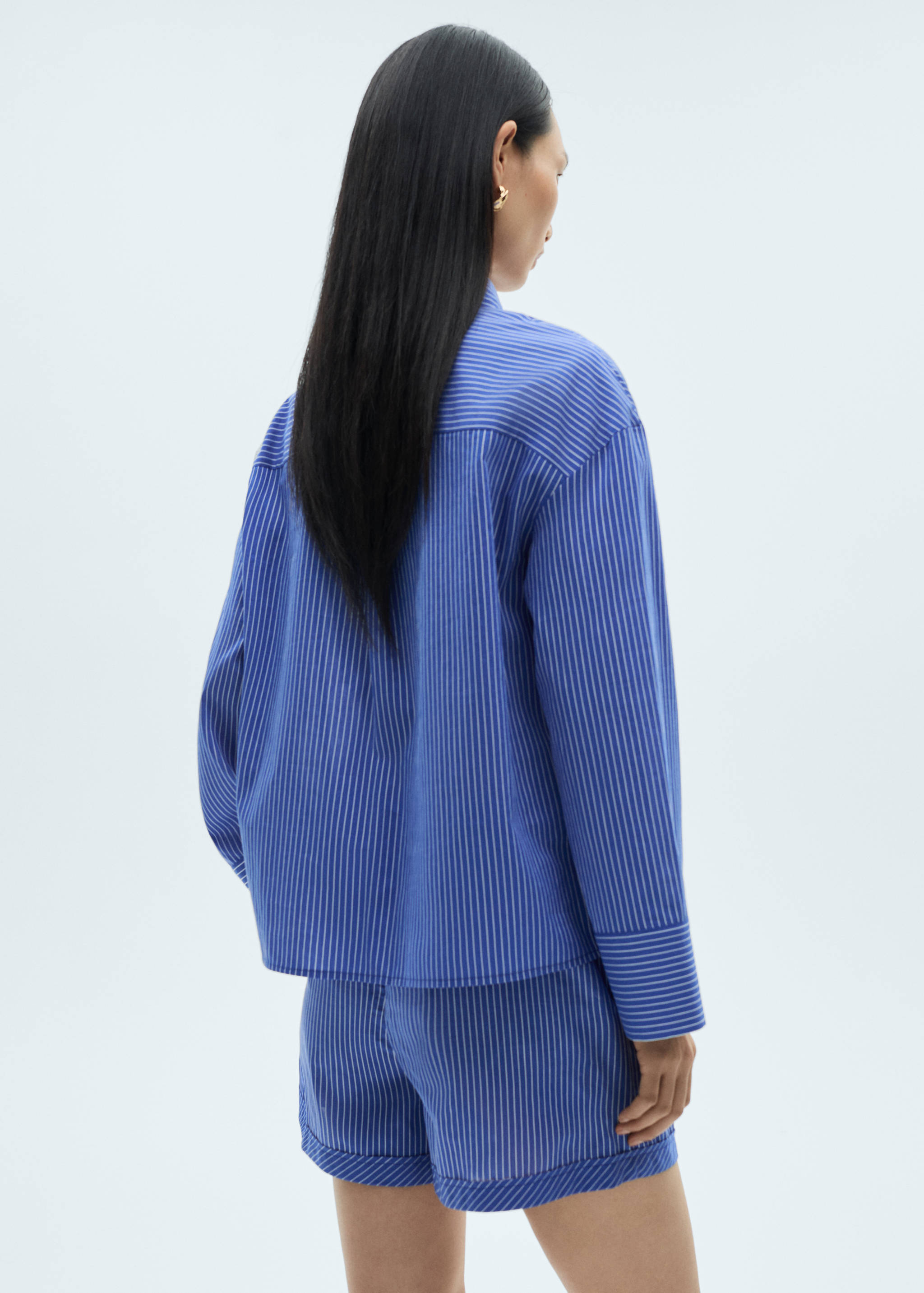 条纹棉质混纺衬衫 - null