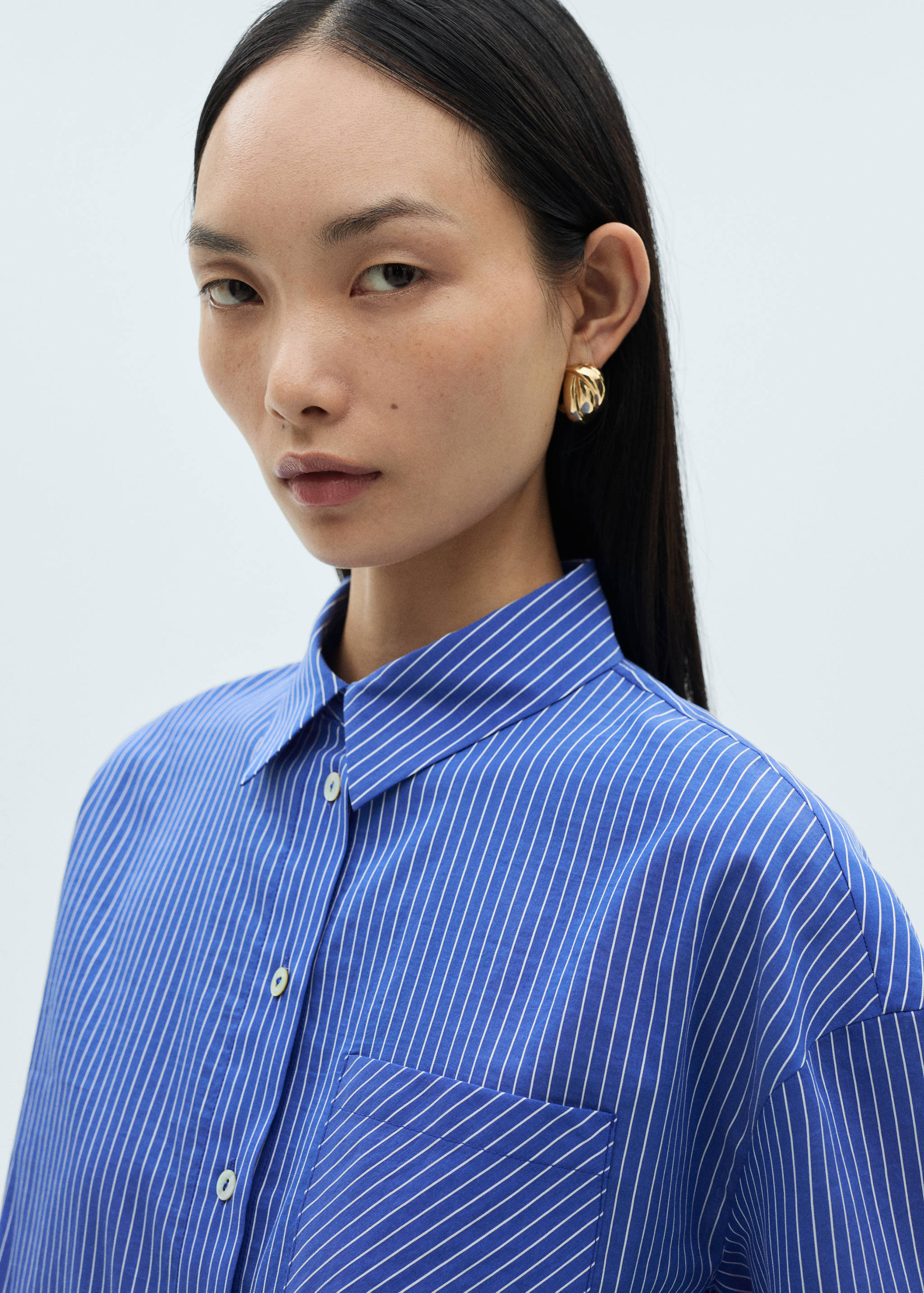 条纹棉质混纺衬衫 - null