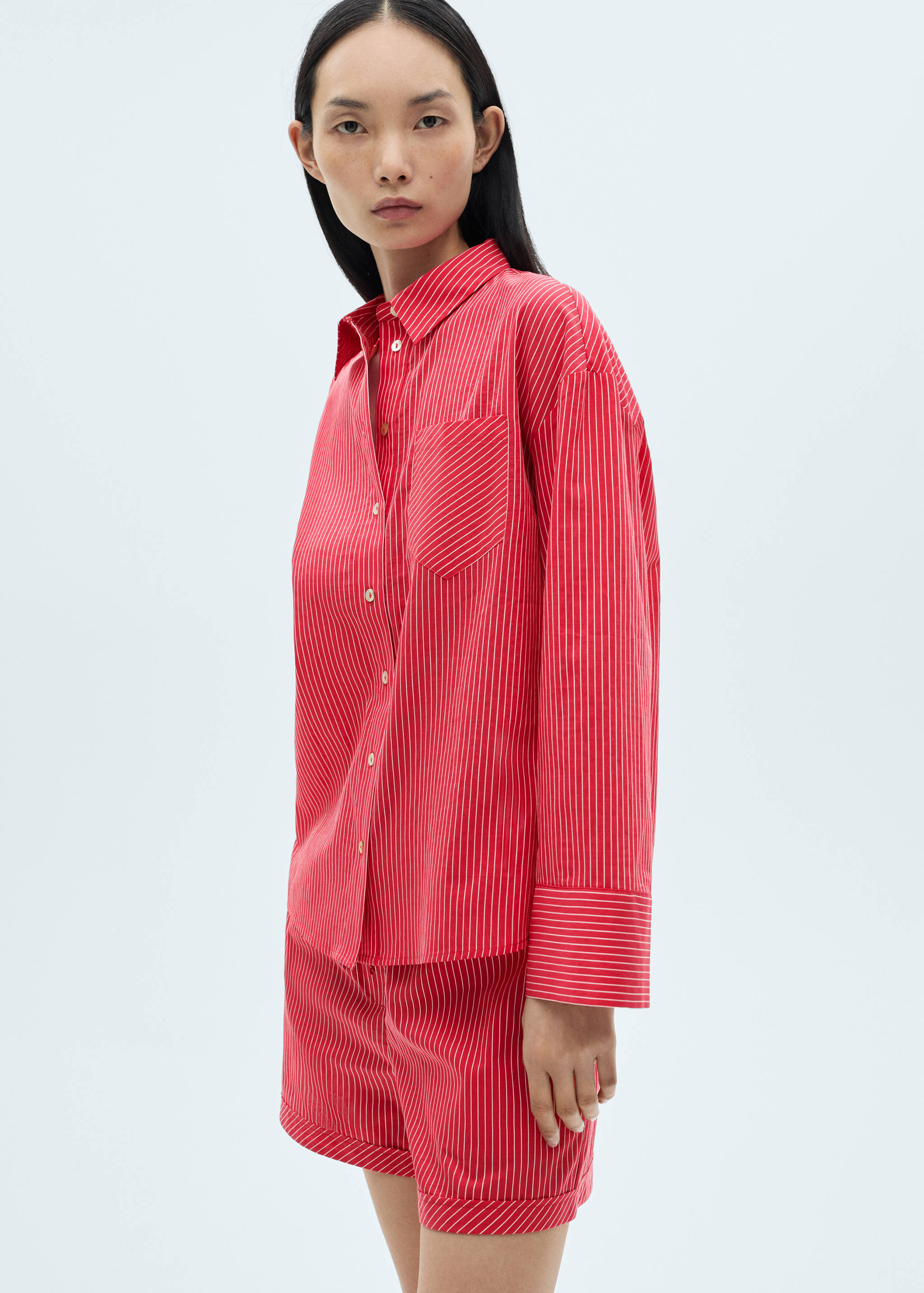 Chemise coton mélangé rayures - Plan moyen