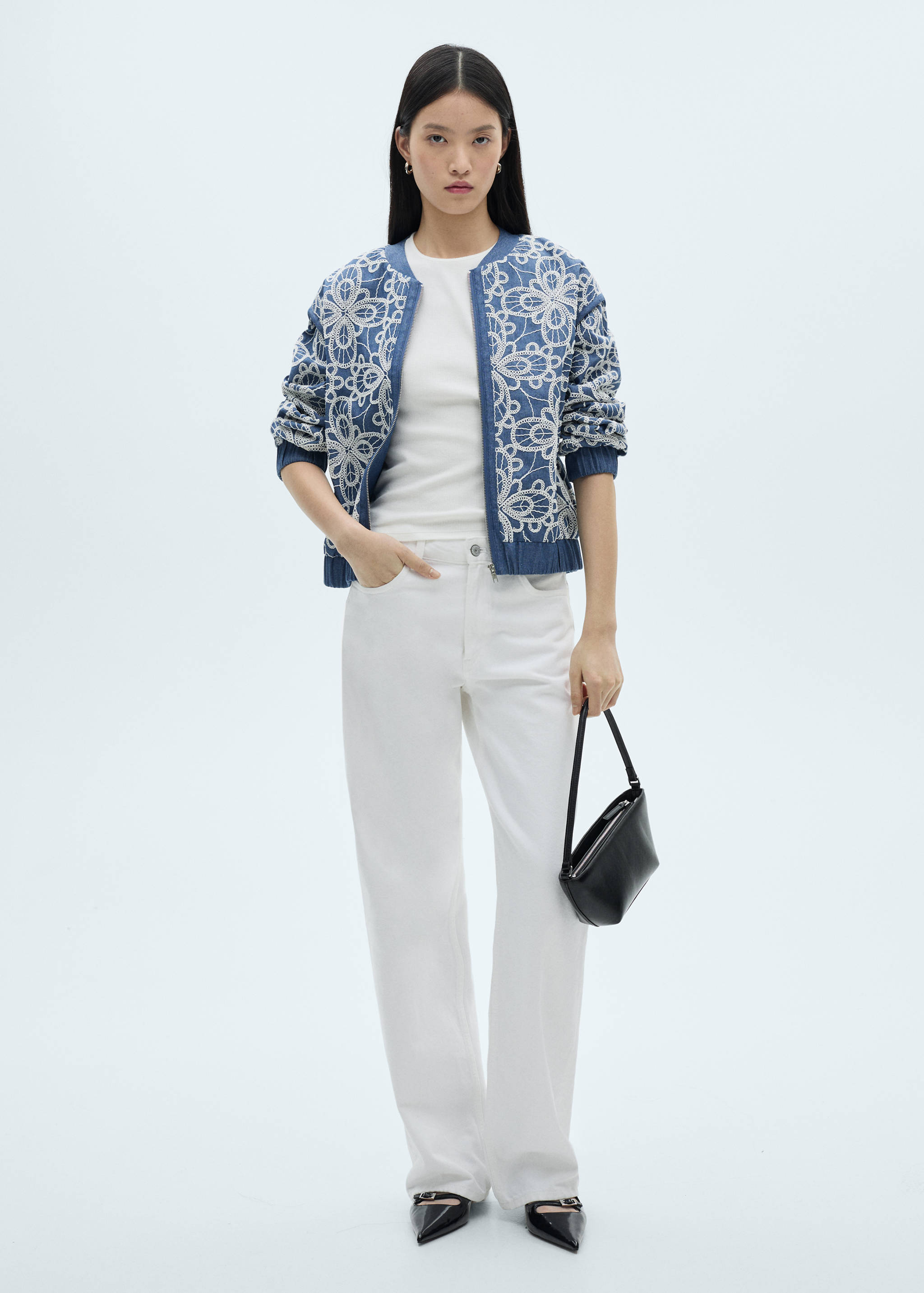 Floral-embroidered cotton jacket - General plane