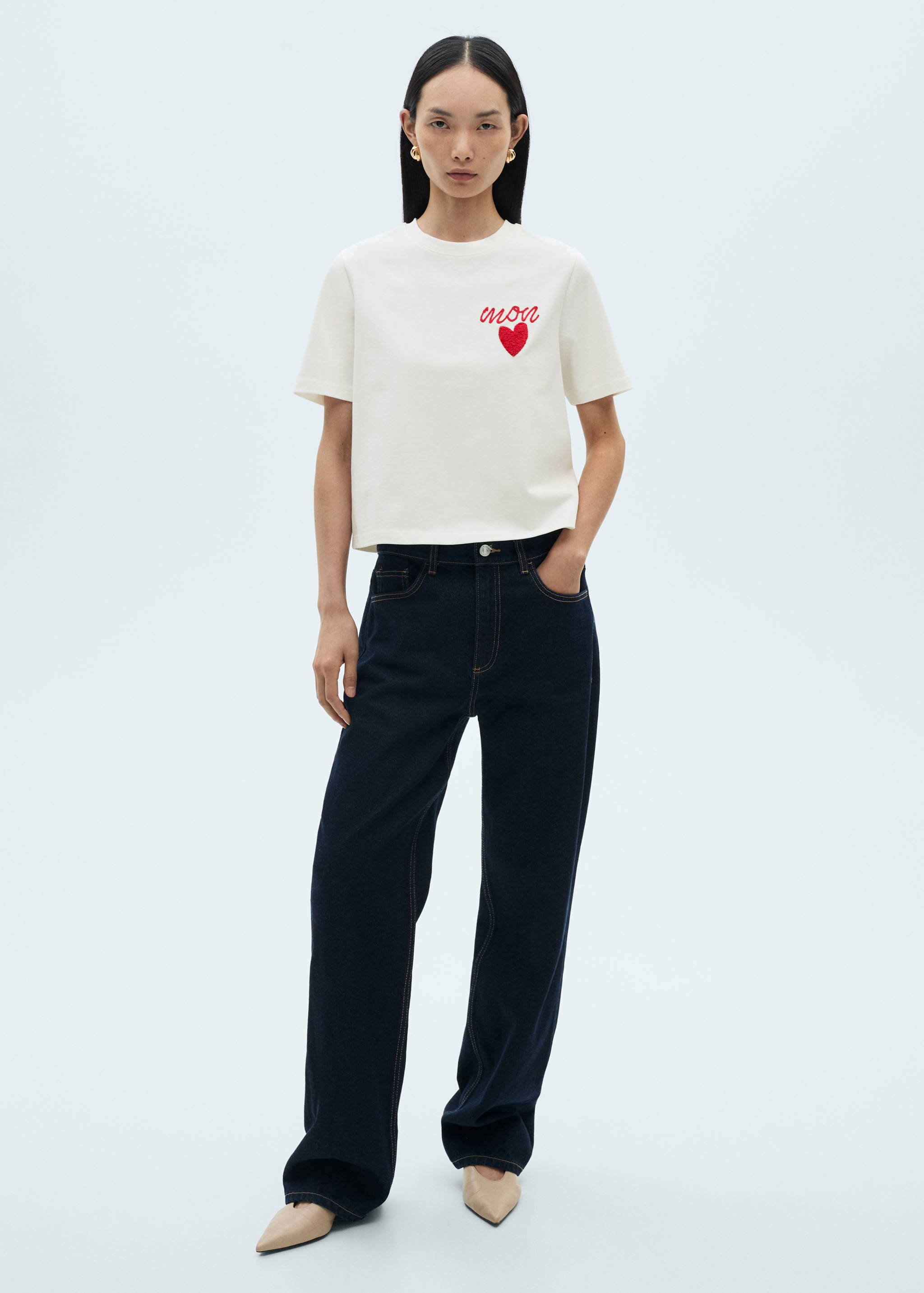 Camiseta algodón detalle bordado - Plano general