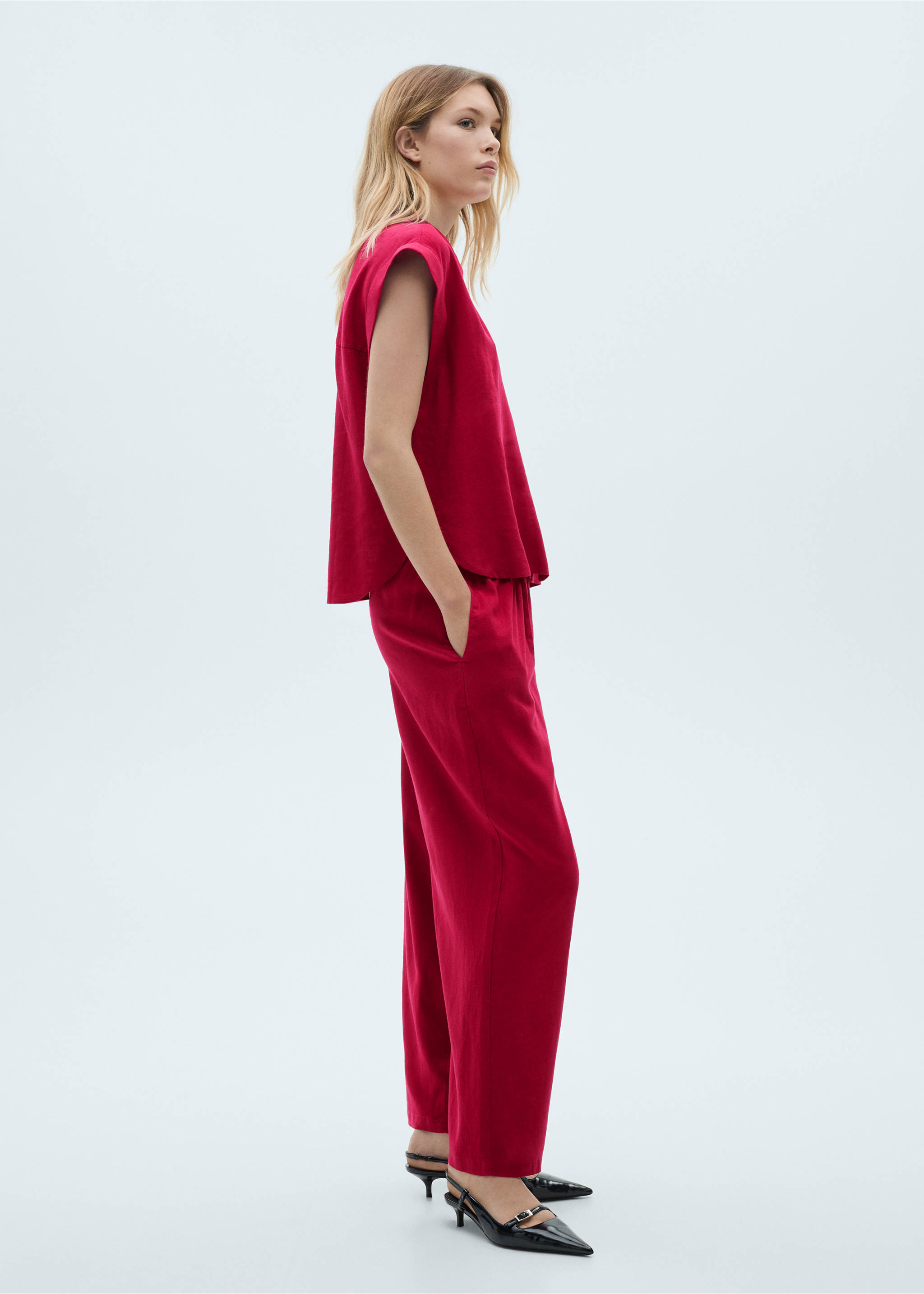 Flowing linen pants - General plane, Fuchsia. Ref: 87070590-00.