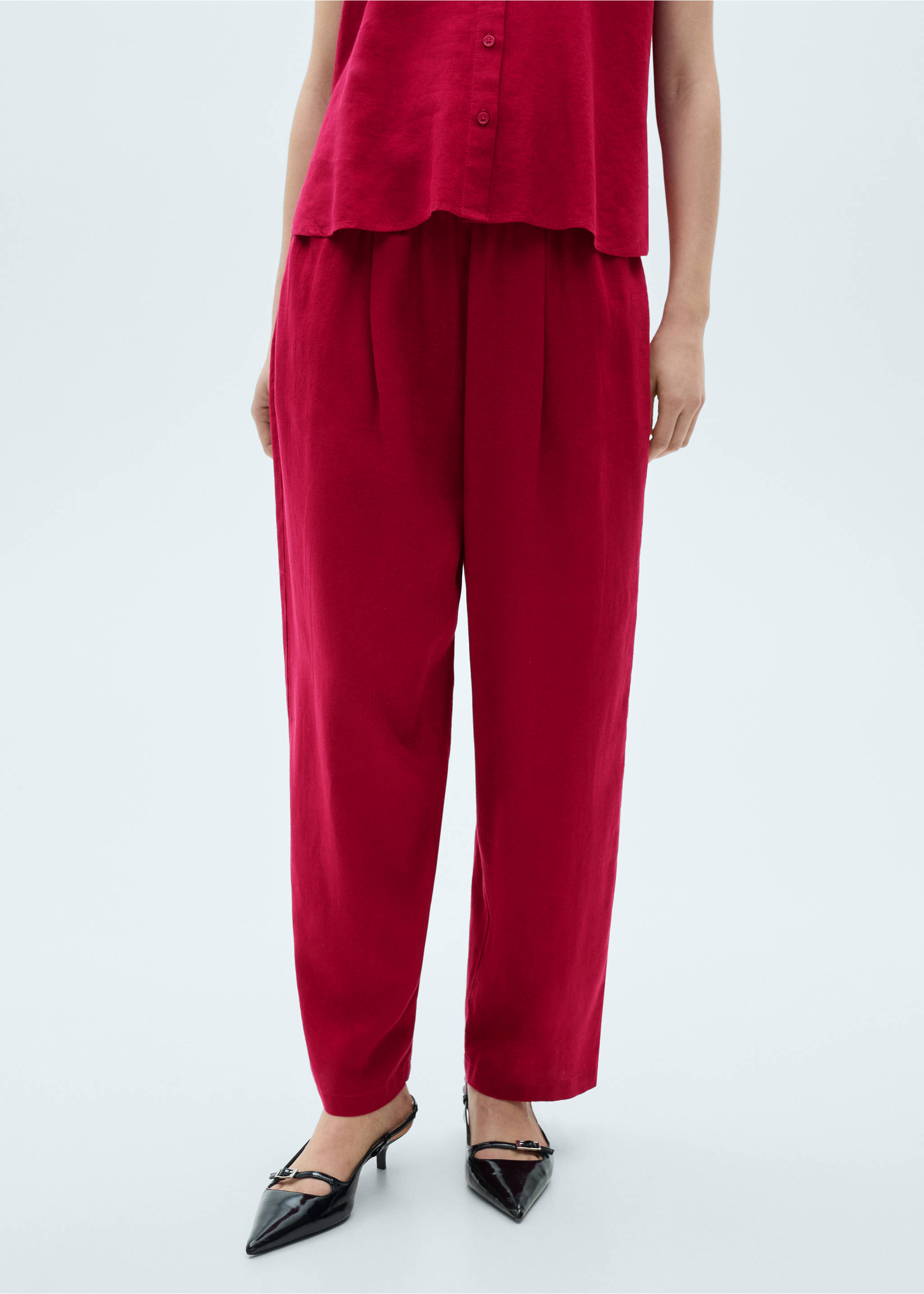 Flowing linen pants - Medium plane, Fuchsia. Ref: 87070590-00.