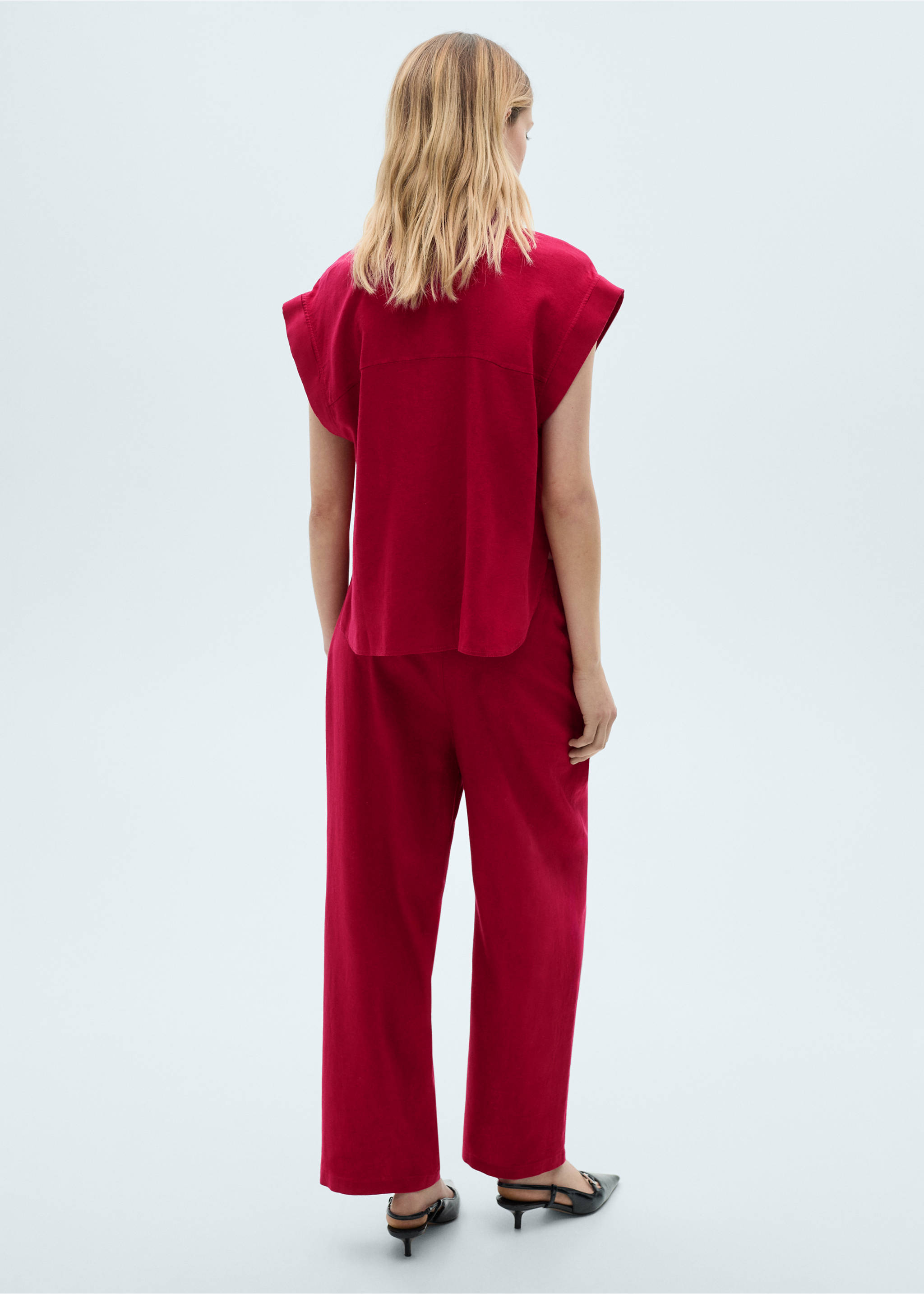 Flowing linen pants - Reverse of the article, Fuchsia. Ref: 87070590-00.