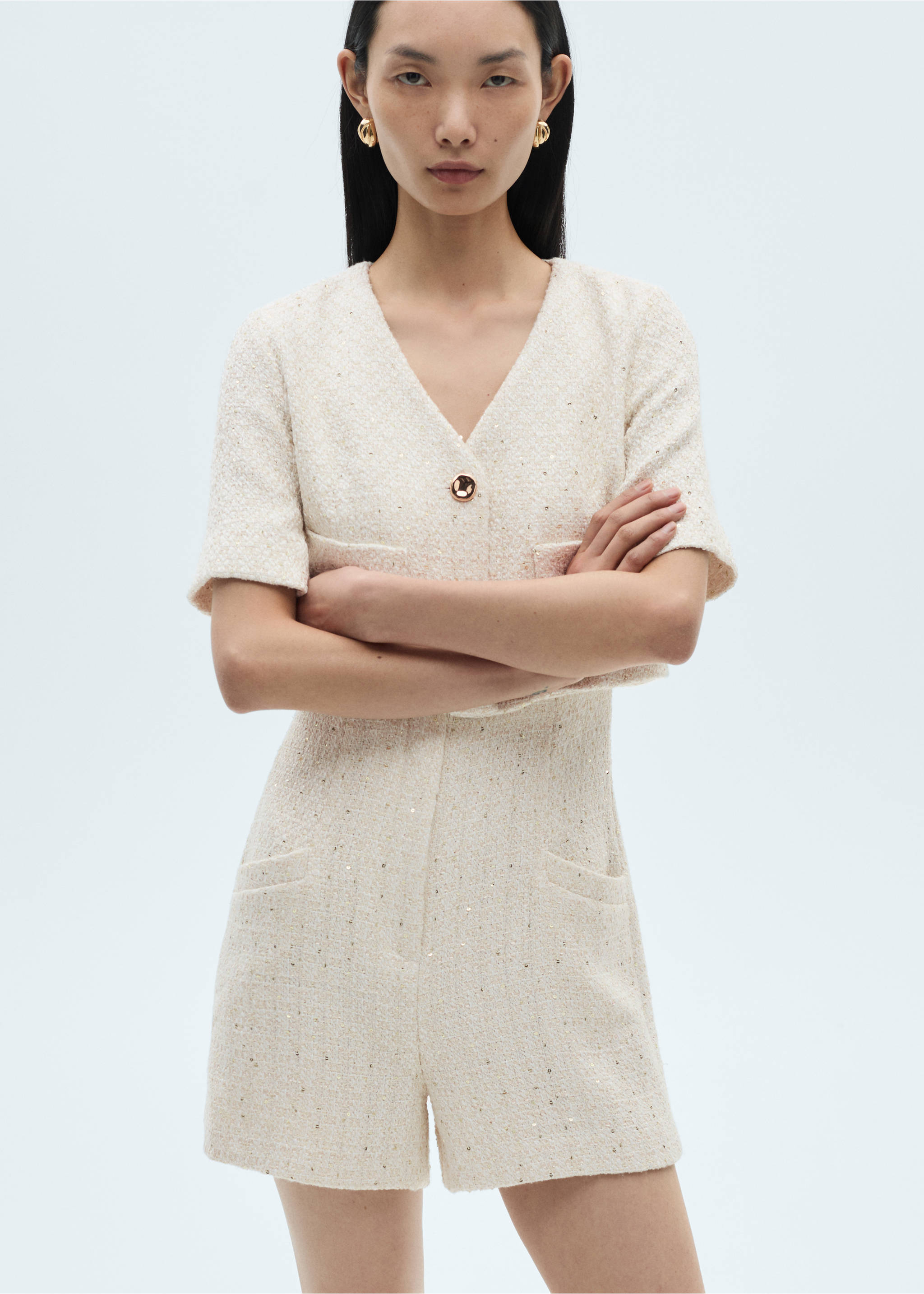 Mono tweed manga corta - Plano medio, Crudo. Ref: 87070595-00.