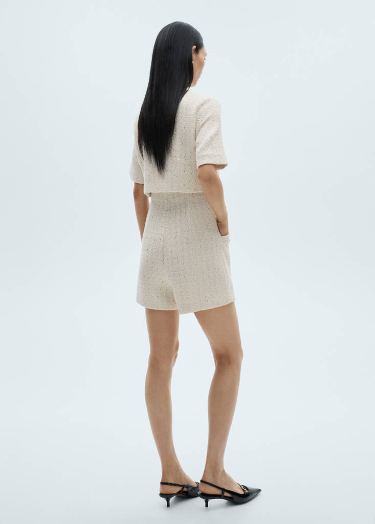 Short-sleeved tweed jumpsuit — Ecru