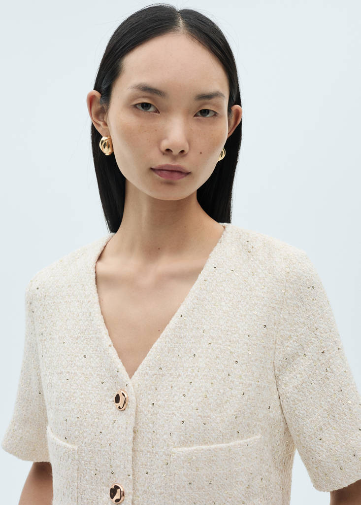 Short-sleeved tweed jumpsuit — Ecru