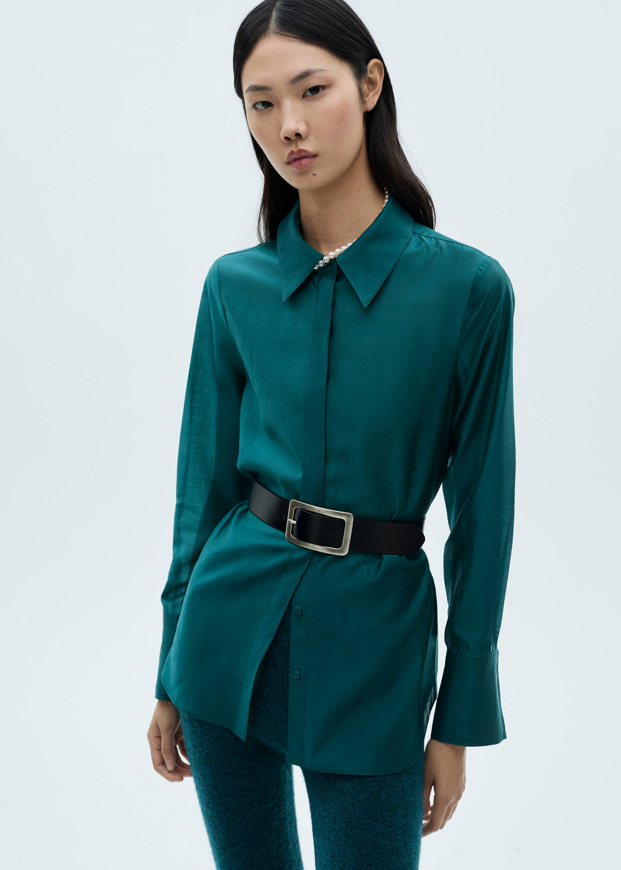 Satin shirt with hidden buttons - Medium plane