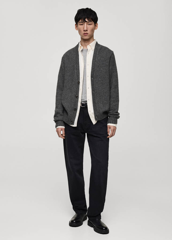 MANGO MAN - Cardigan maille laine mélangée gris chiné moyen - M