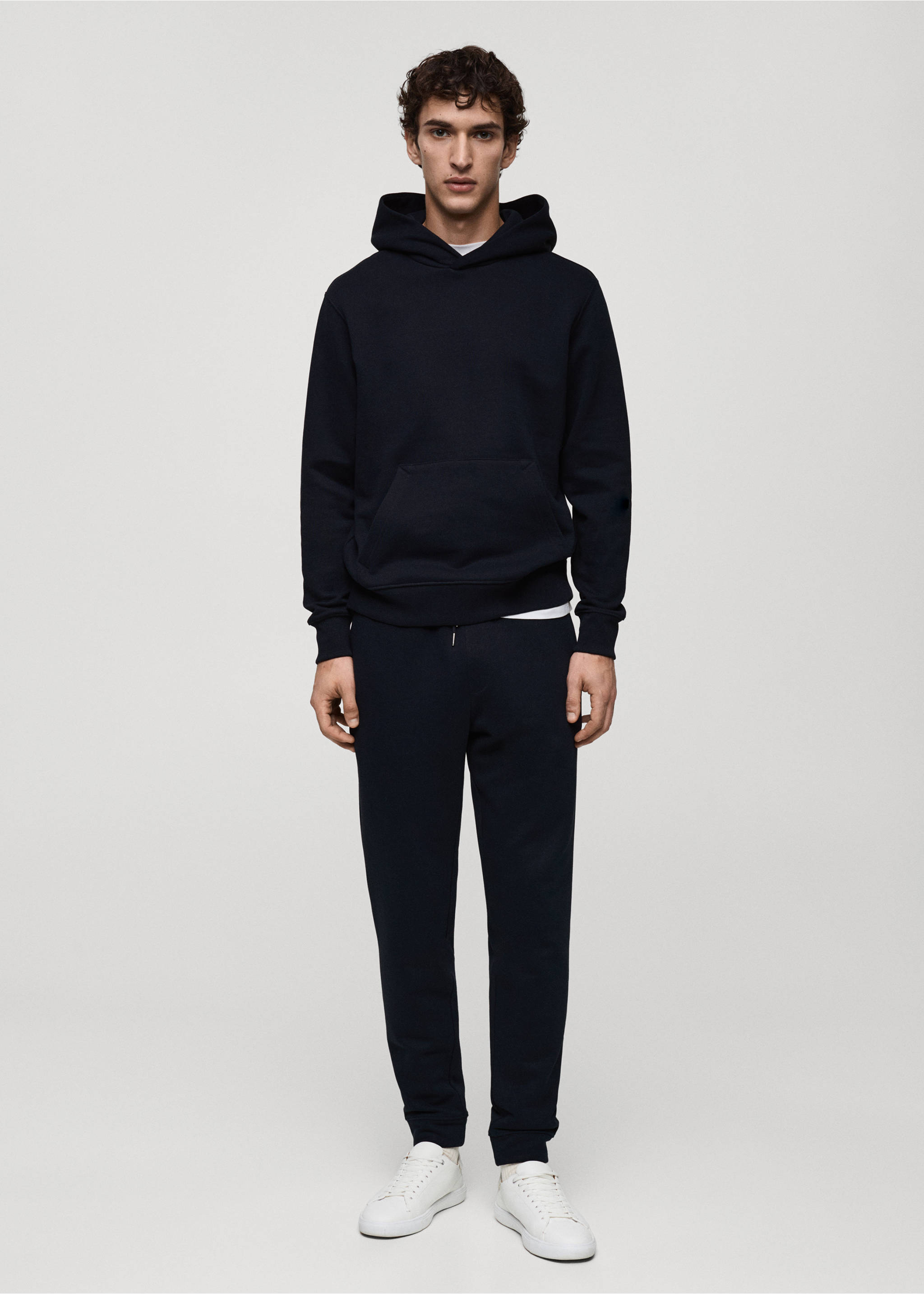 Fırçalı elastik belli jogger pantolon - Genel plan, Lacivert. Ref: 87070600-00.